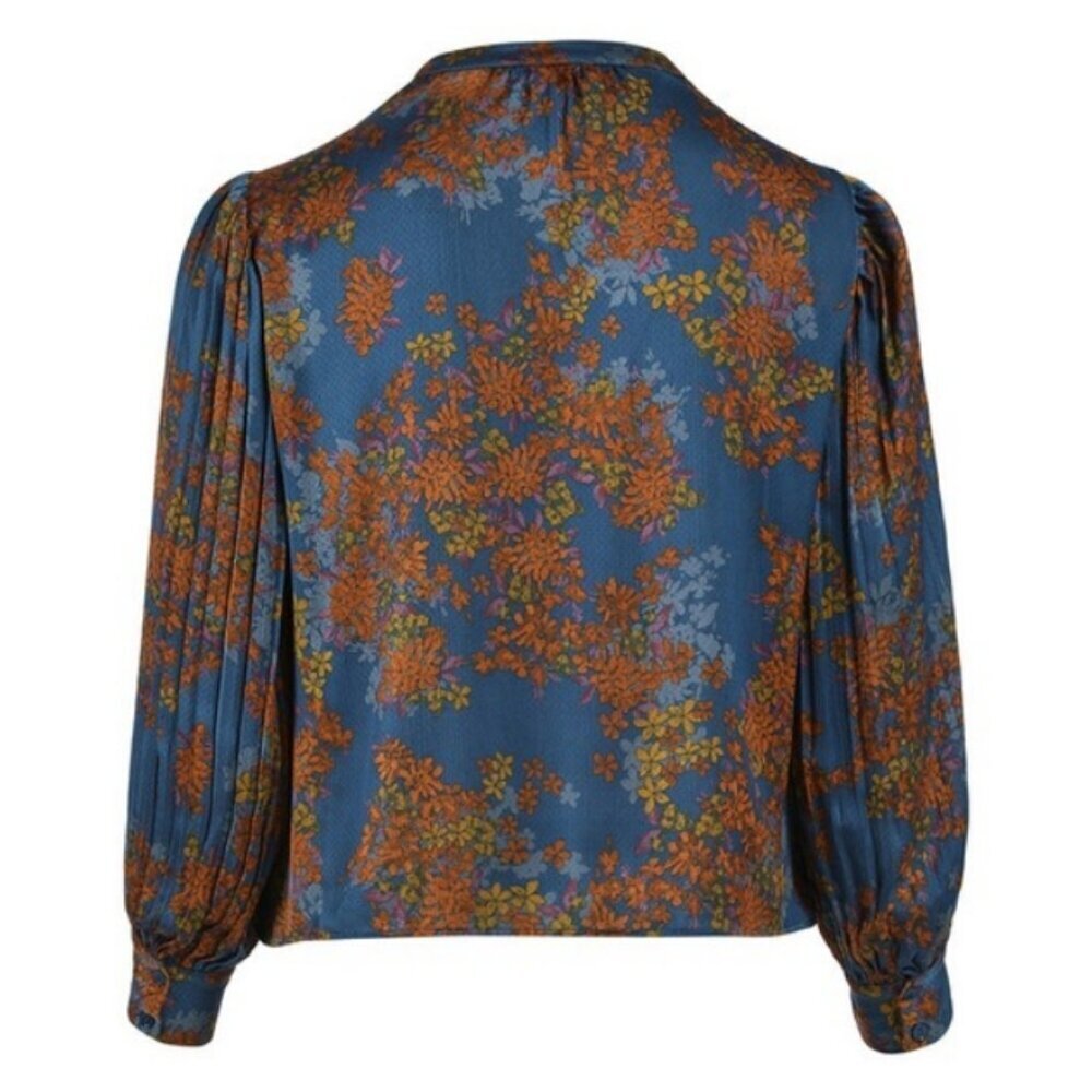 💕SKIES ARE BLUE💕Long-Sleeve Button-Down Blouse ~ Teal Mustard Print  NWT - Picture 6 of 14